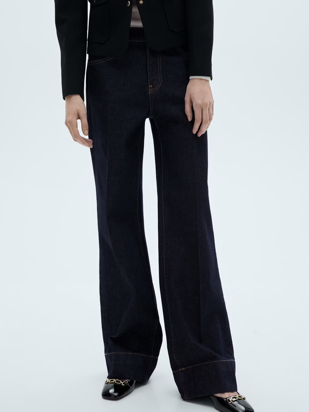 MANGO NWT Dark Wash Wide Leg Mid Rise Jeans Size 8